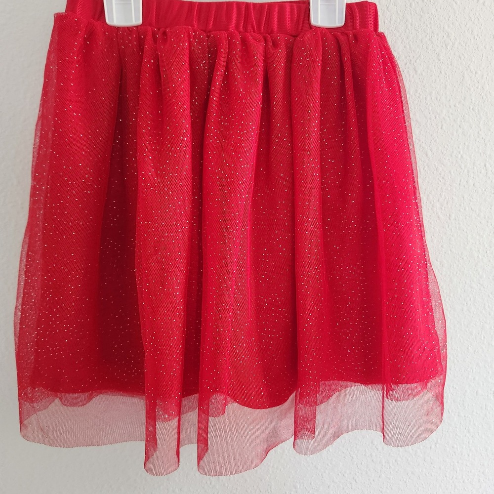 Kids Red Glitter Tulle Tutu Skirt Elastic Waist Size S 6-6X